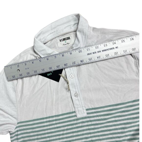 Linksoul Shirt Mens S Green Stripe DORA Golf Polo LS1201 Luxury Cotton White - Picture 6 of 9